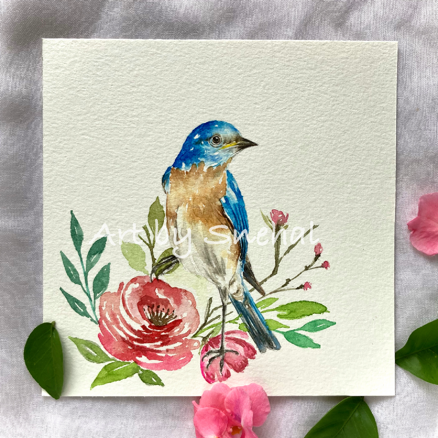 Mountain Blue Bird and Floral Harmony