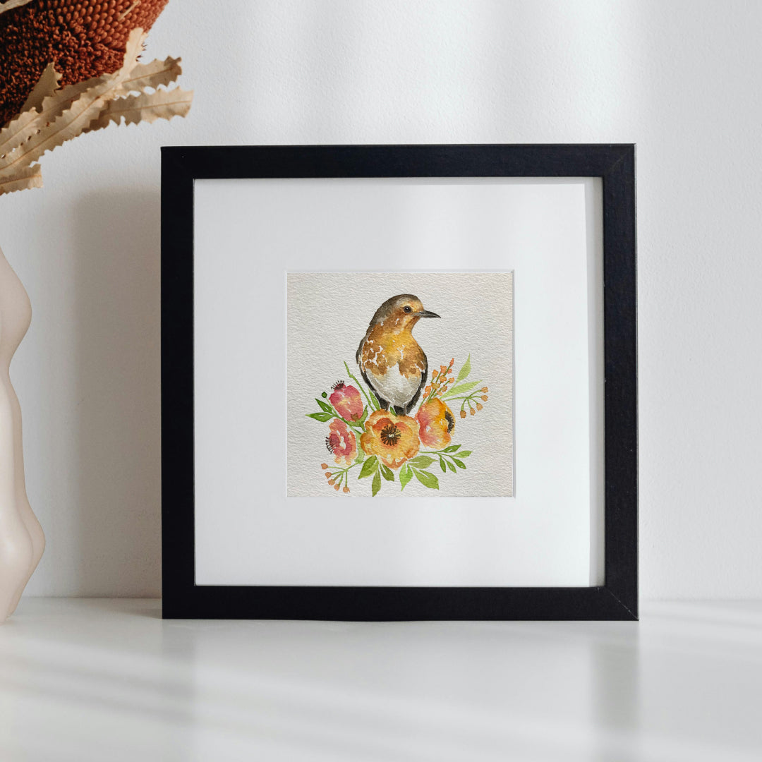 European Robin with Refreshing Flowers original painting