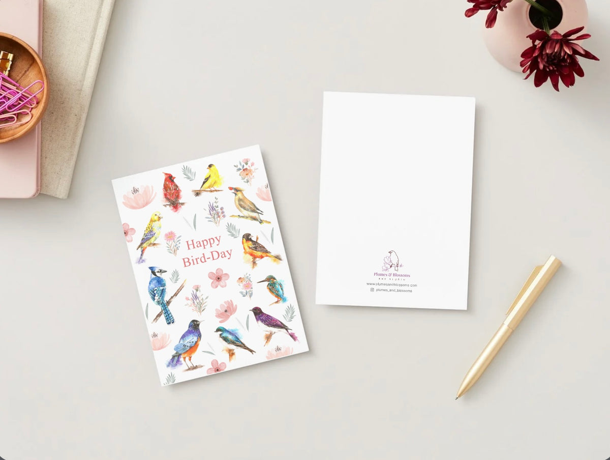 Happy Bird day Greeting Card,, HummingBirds, floral Card