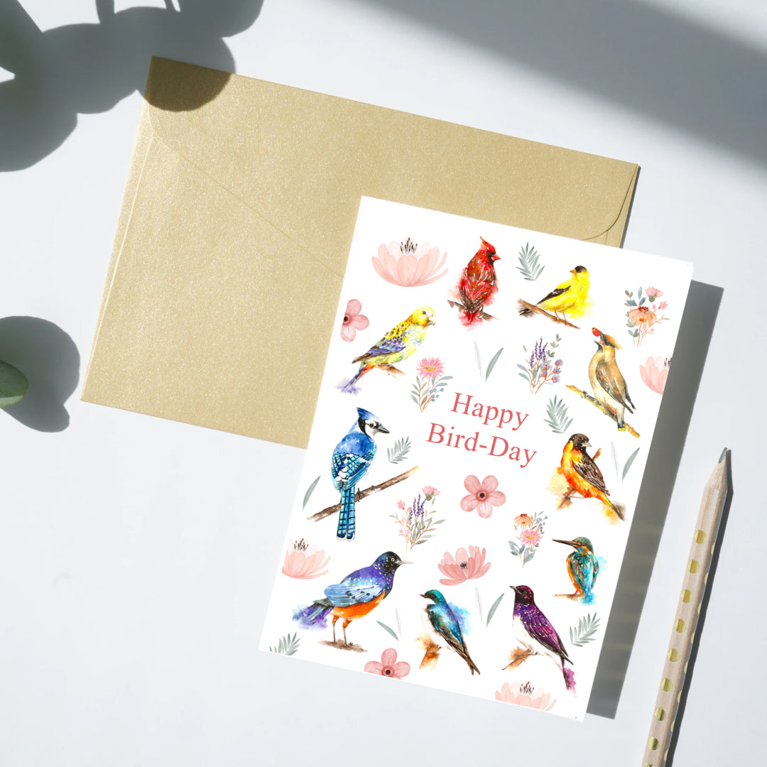 Happy Bird day Greeting Card,, HummingBirds, floral Card