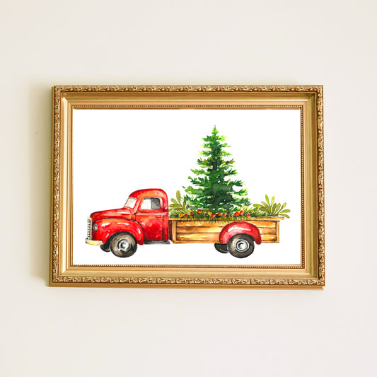 Holiday Christmas Truck - Art Print 5x7