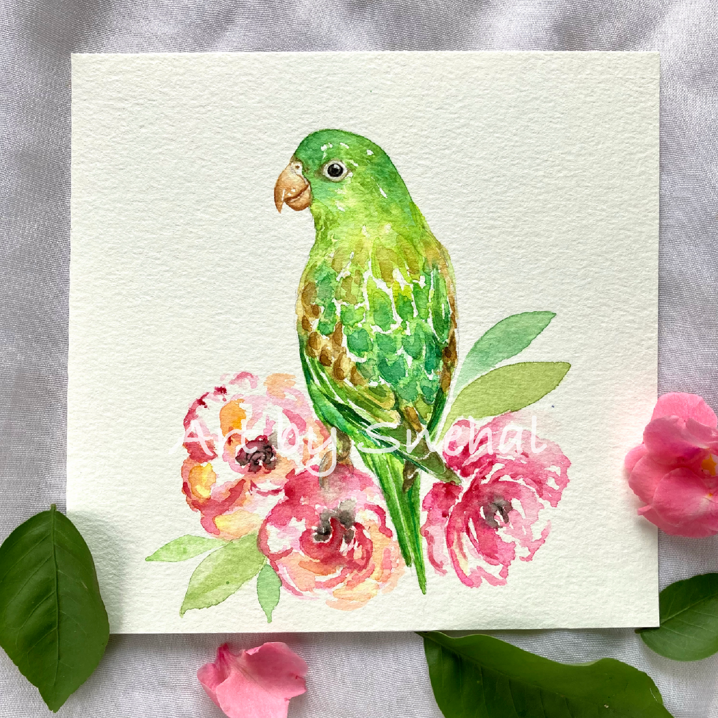 Parakeet and Flowers