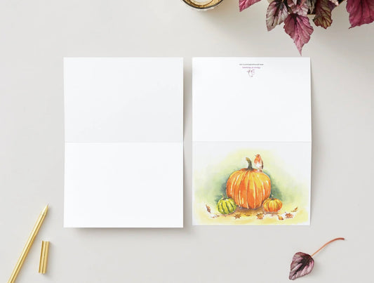 Greeting Card, Fall, Pumpkin, Robin, Autumn