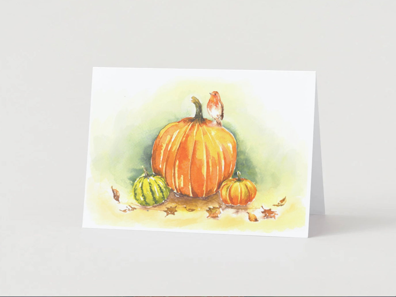 Greeting Card, Fall, Pumpkin, Robin, Autumn