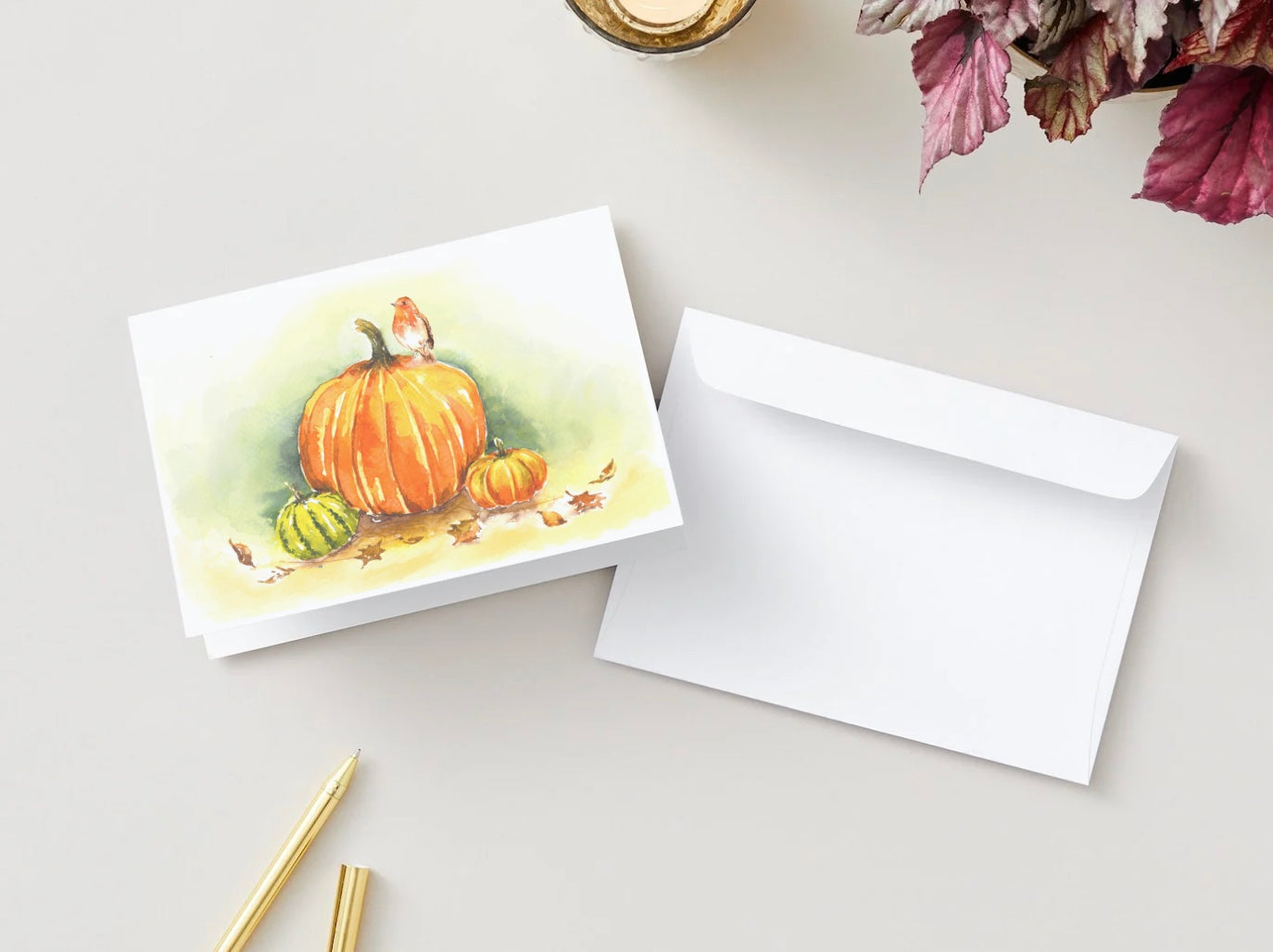 Greeting Card, Fall, Pumpkin, Robin, Autumn