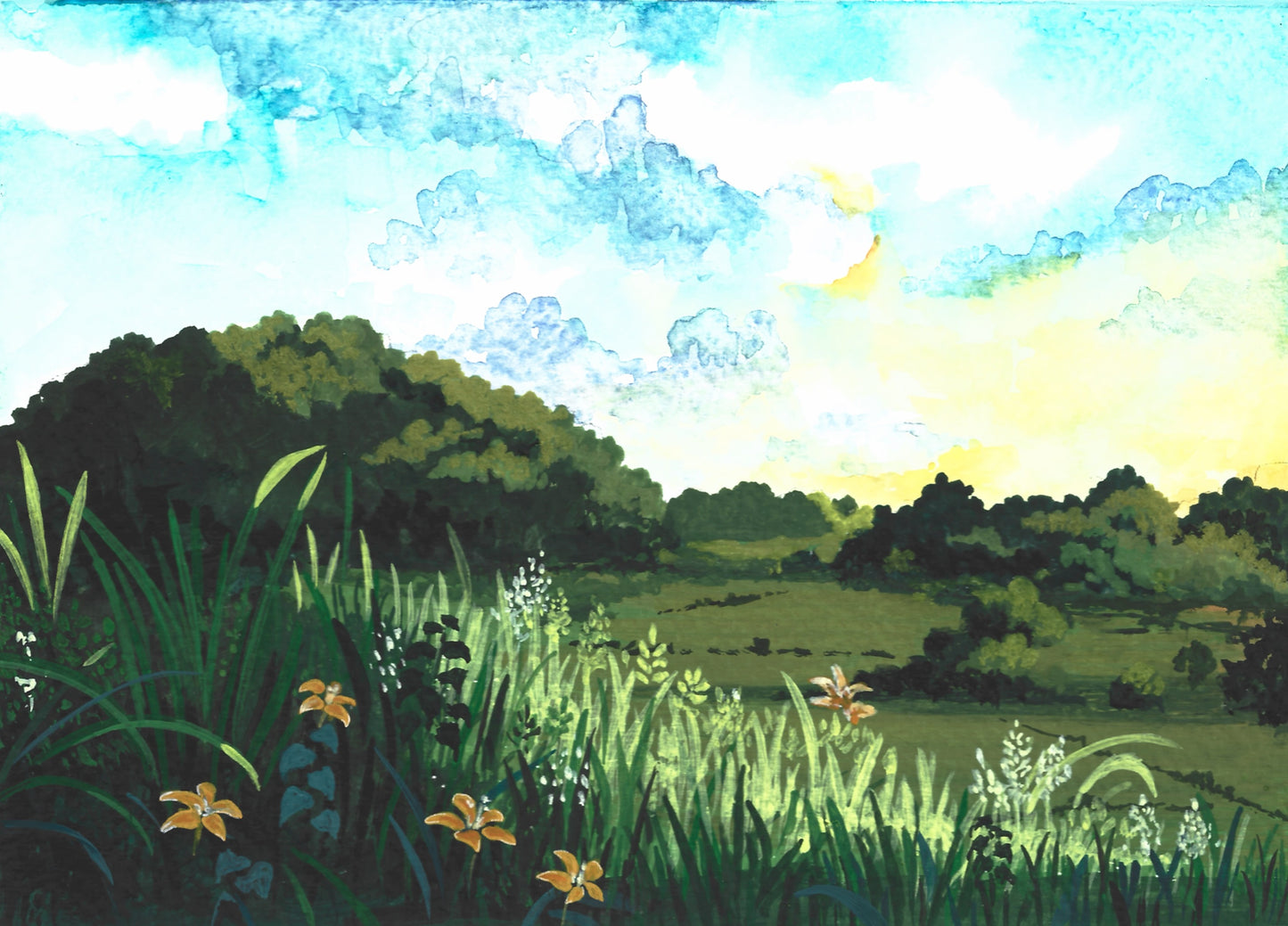 Ghibli-Inspired Lush Green Landscape - Art Print