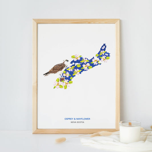 Birds of NS - Nova Scotia Map poster - Art Print 8x11, NS, Osprey, State bird, Poster print, Nova Scotia Map, Mayflower