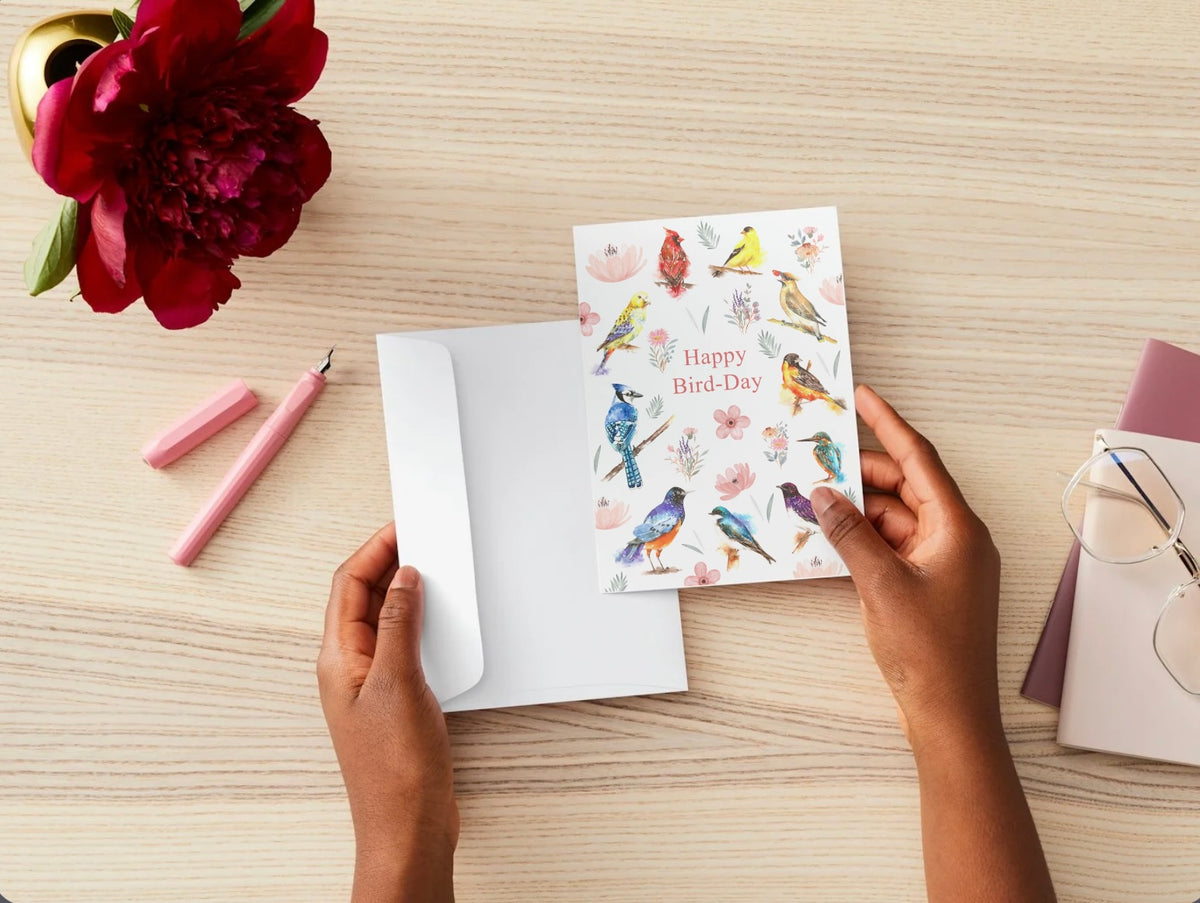 Happy Bird day Greeting Card,, HummingBirds, floral Card