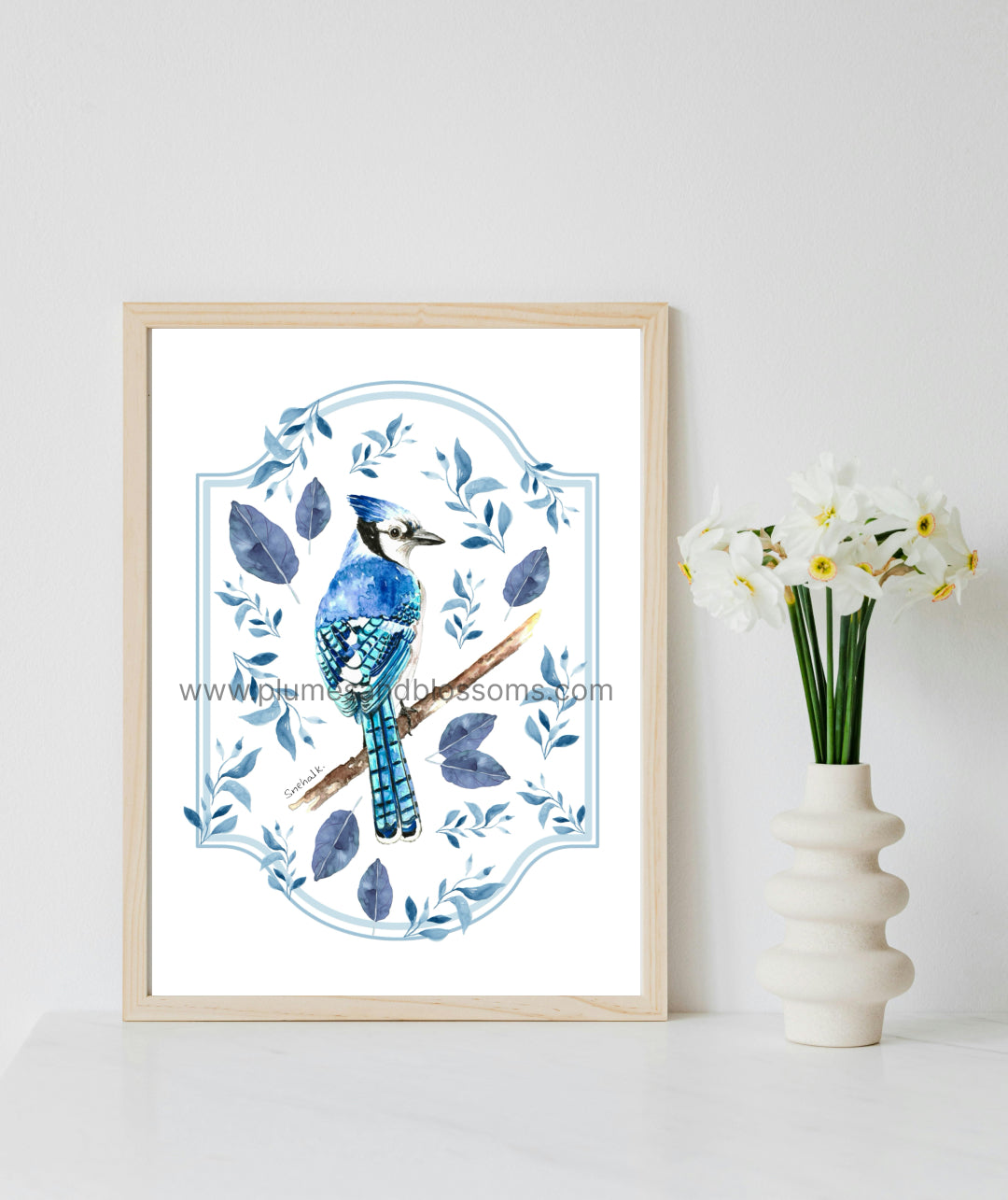 Birds of NS - Blue Jay Leaves, Bluejay, NS Birds, Seaside Bids, Art Print 8x11, Poster print