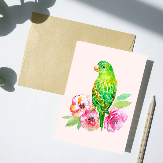 Parrot Greeting Card, Parrot, Birds, floral Card
